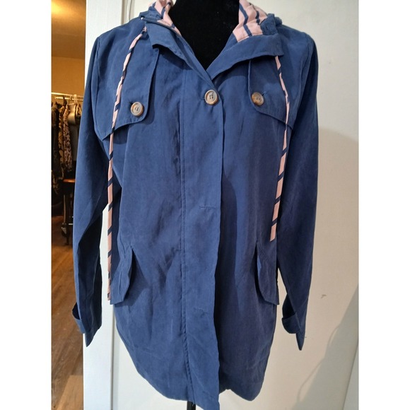 day to day blu pepper Jackets & Blazers - day to day blue pepper Navy Blue Hooded Anorak Jacket With Striped Lining Size S